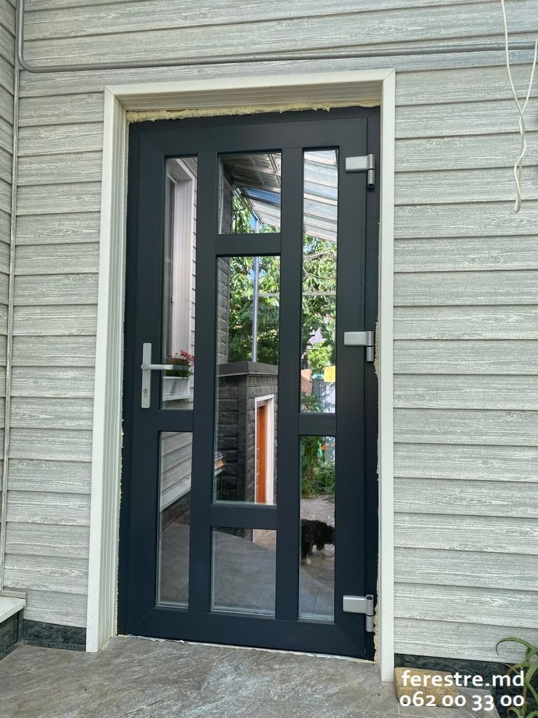 Usa exterioara din PVC cu geam termopan VEKA antracit Двери одинарные